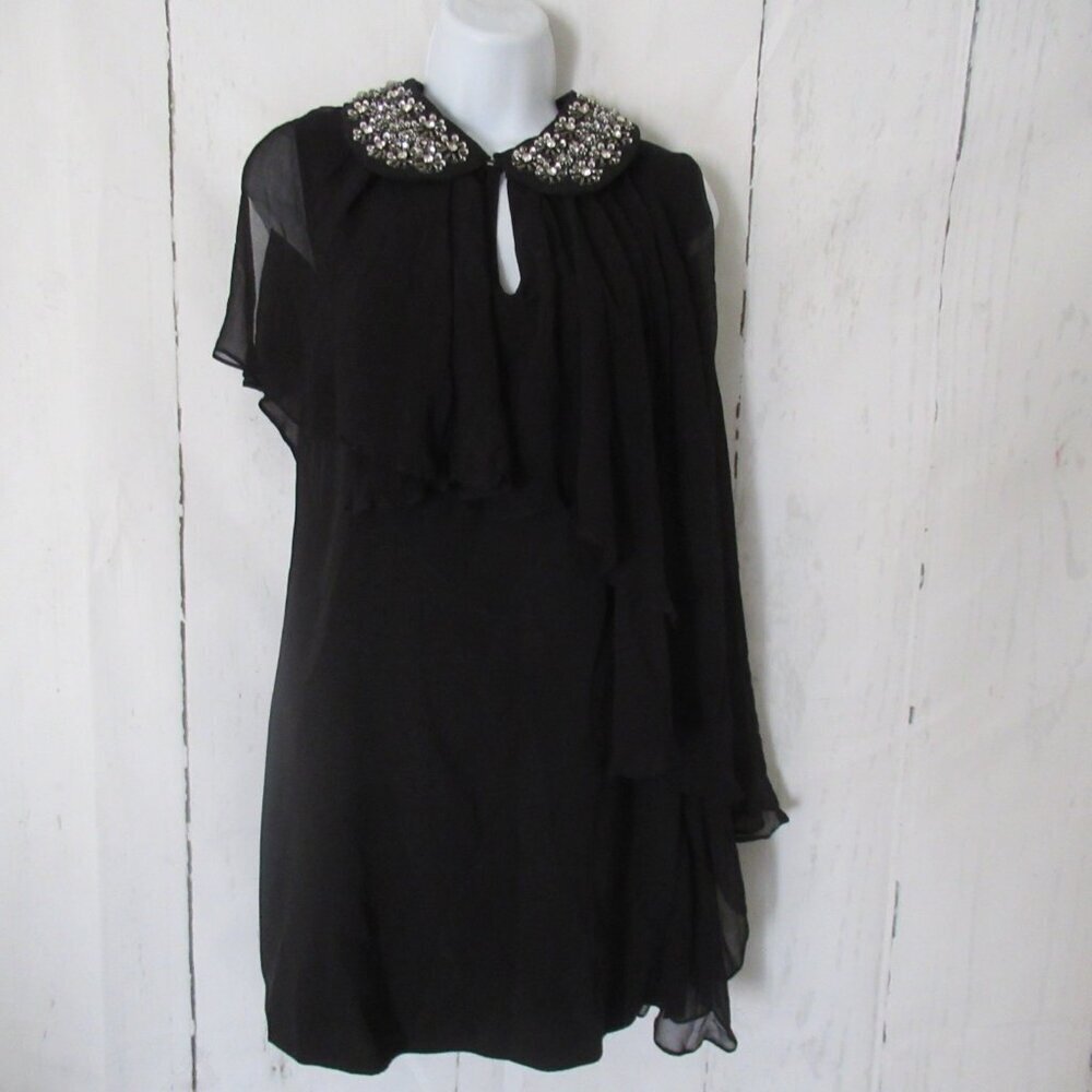 Anne Fontaine Dress 36 XS 0 2 Black Removable Rhinestone Collar Cocktail LBD